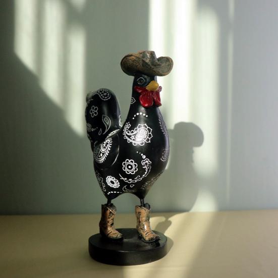 Cowboy Rooster Resin Figurine Cartoon Boot Cock Statue Animal Sculpture Home Office
