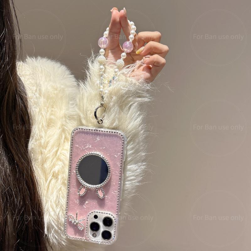 Cute Bright Diamond Phone Case For Samsung Galaxy S2 26 Ultra S24 23 Plus A36 6 Rabbit Shape Mirror TPU Short Chain Cover