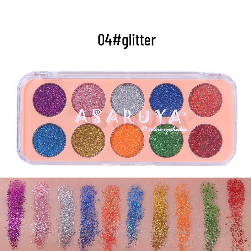 

Палетка глиттерных теней для век ASARUYA 10 цветов для праздника 1 июня и сценического макияжа