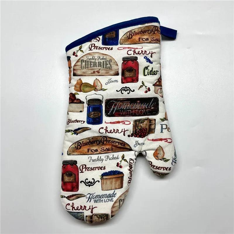 1Pc 18x33cm Cotton Retro Printed Thicken Kitchen Baking Oven Mitts Anti-Hot Microwave Insulation Glove Pad