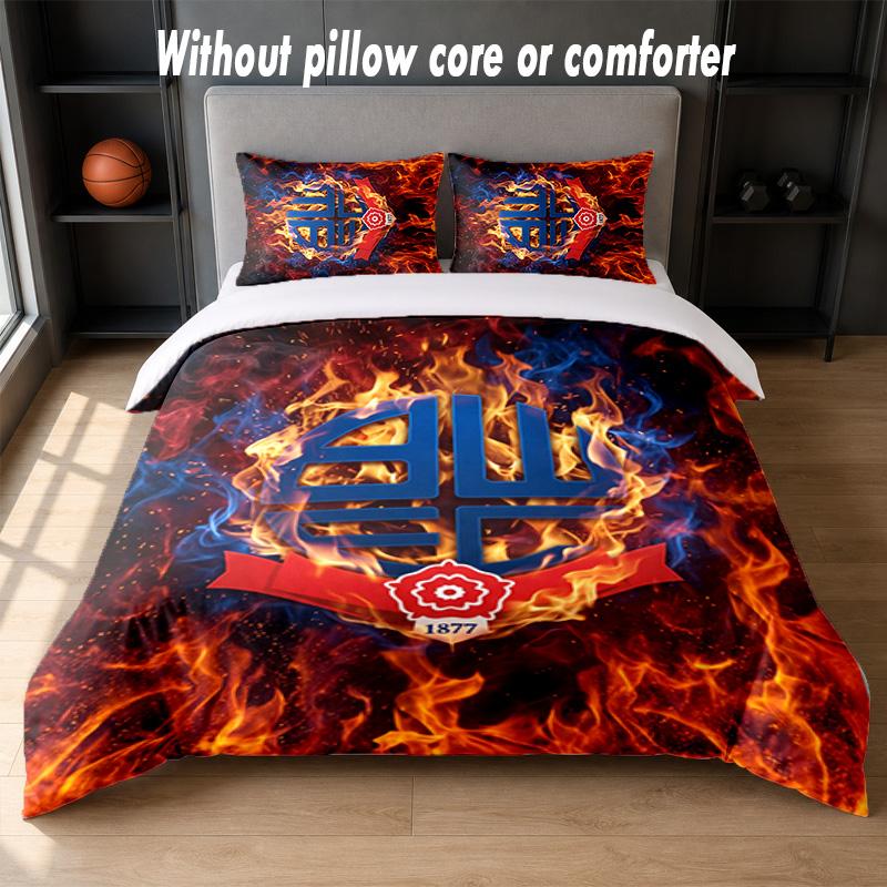 Bolton Wanderers FC Design Bed Bedding Set 1 Duvet Cover + 2 Pillowcases Soft Breathable Household Bed Linens
