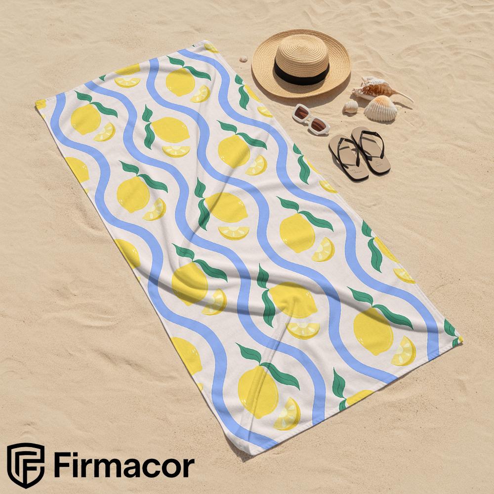 Wavy Lemon Vertical Tile Microfiber Beach Towel Quick Dry Sand Free Oversized Soft Absorbent Bath Towel for Swimming Pool Travel