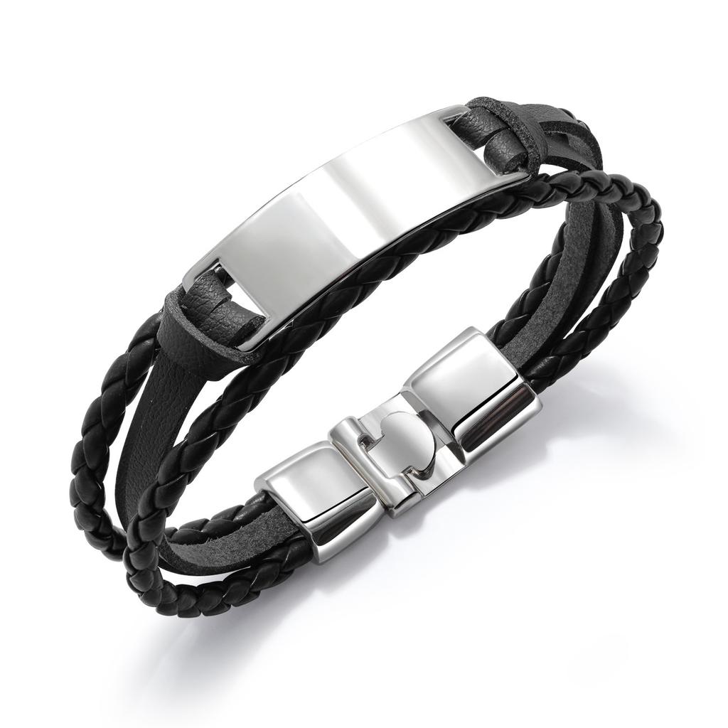 Cheap Custom Multilayer Braided PU Leather Bracelet for Men Fashion Trendy Bar Style Blank Bangles