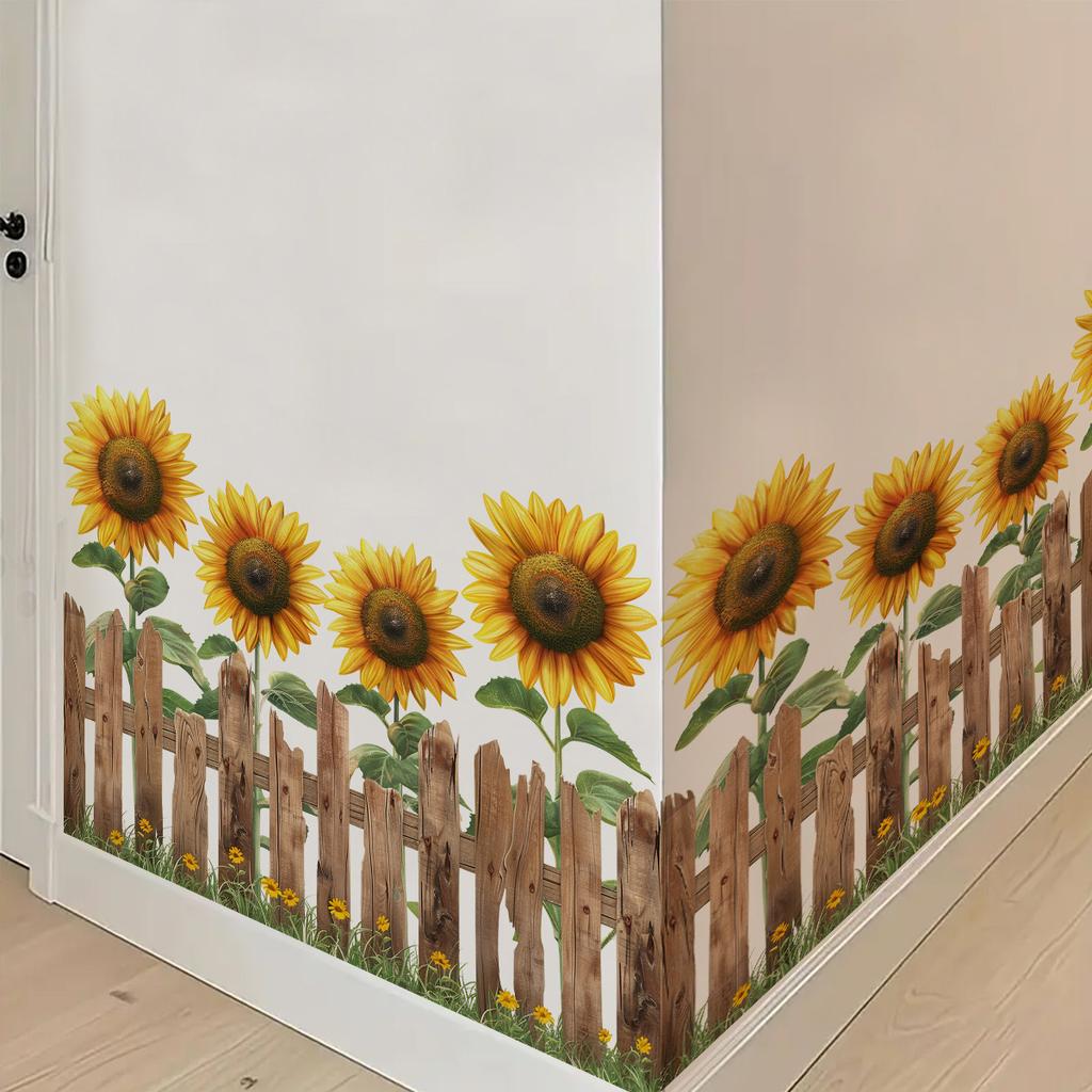 Samolepky ve venkovském stylu - Samolepky na zeď se slunečnicovým plotem - Svěží prvky - Samolepicí - Bez zbytků