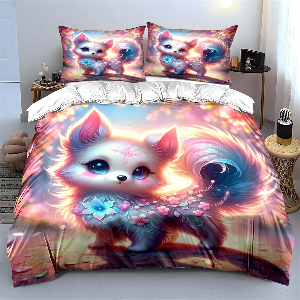 Dreamy Floral Adorned Pet Duvet Cover Set With 3D Printing Design Soft Polyester Bedding Set All-Season Comfort Luxury Gifts