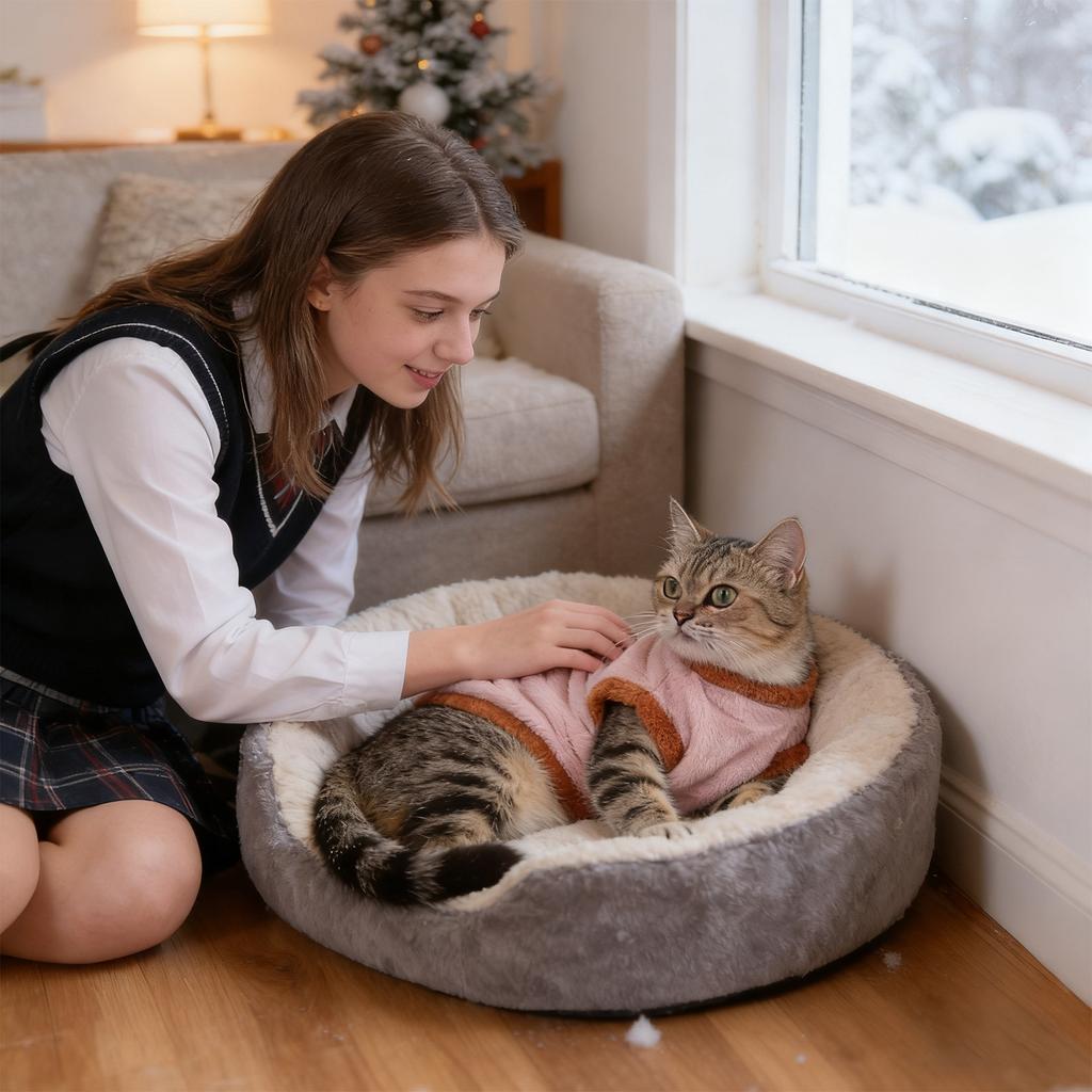 Warm Plush Cats & Dog Clothes For Winter, Cute Embroidered Pet Sweater With Soft Fleece, Comfortable Cold Weather Outfit For Small Pet