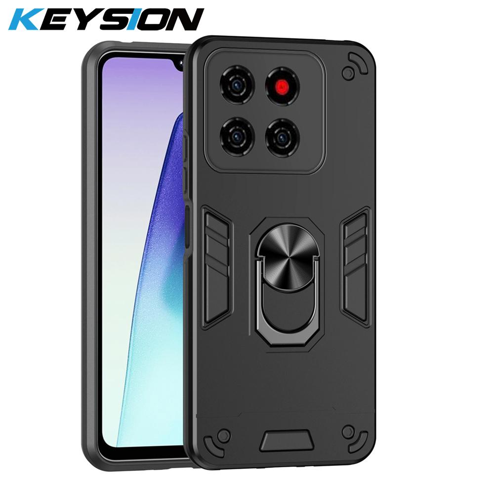 

KEYSION Противоударный бронированный чехол для ZTE Blade A56 Мягкий силикон+ПК Металлическое кольцо-подставка Задняя крышка для телефона для ZTE Blade A56 for ZTE Blade A56 чёрный