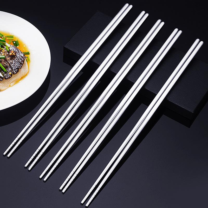 1Pair Stainless Steel Chopsticks Non Slip Tip Heat Resistant Reusable Dishwasher Safe For Home Asian Restaurant Daily Use