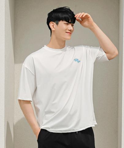 Tyubeuteuli Men'S Basic Loose Fit Short Sleeve Rash Guard A604 Ivory