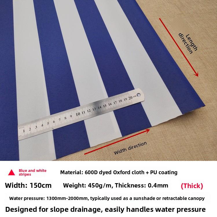 Thickened Waterproof Plain Weave Sunshade Retractable Striped Rain Canopy Fabric Outdoor Sun Blocking Rainproof Material 600D...