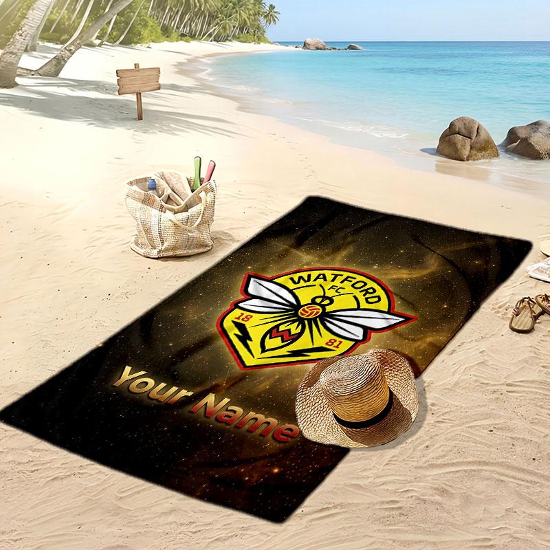 Watford FC Personalized Printed Beach Towel Soccer Logo Support Custom Name Text Absorbent Towel For Sport Travel Special Gift
