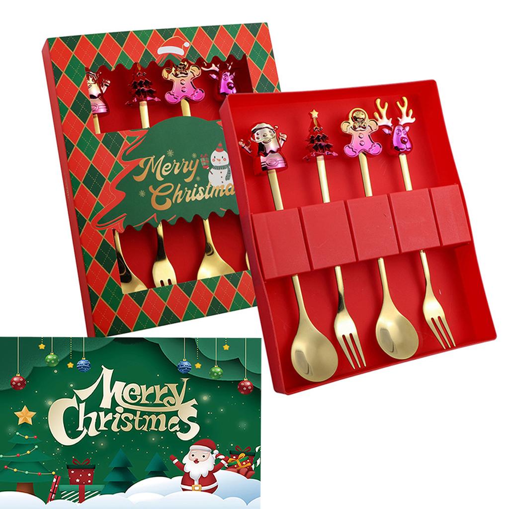 Set Regalo Cucchiaini da Caffè Forchette di Natale in Scatola con 1 Biglietto di Natale, Cucchiaino da Caffè Natalizio Forchette da Cena Cucchiaino da Dessert Stoviglie Regalo