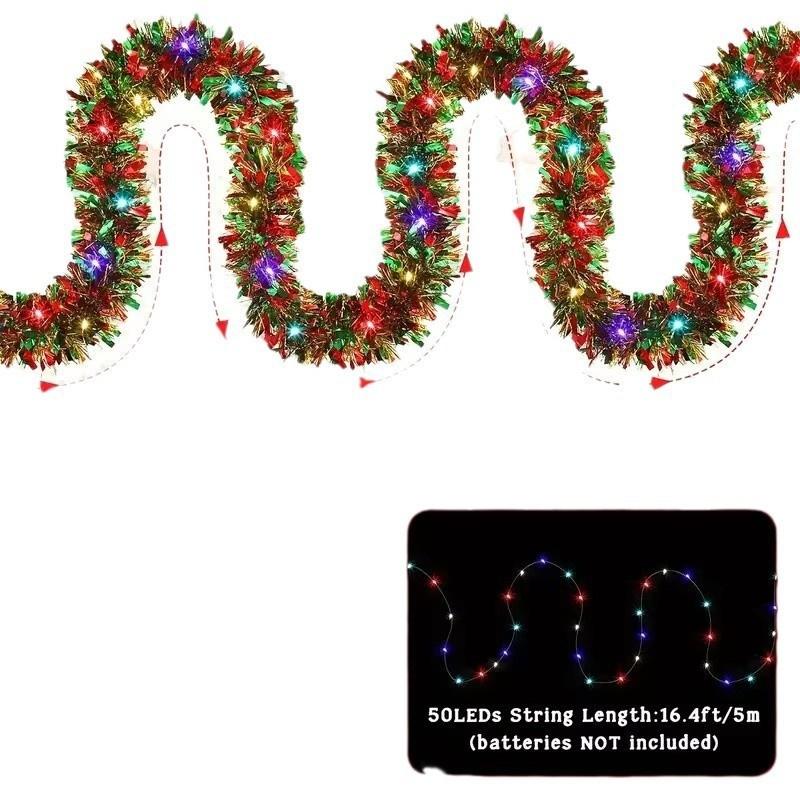 5M Christmas Tinsel Garland Metallic Shiny Garland With Led Lights Christmas Tree Garland Thick Hanging Suitable For Home Decor