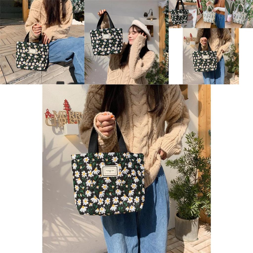 Elegant Embroidered Daisy Floral Handbag Soft Cotton Linen Tote Bag For Moms