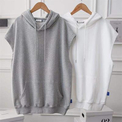 Sudadera con capucha para mujer, chaleco informal holgado de talla grande, Top de Color liso, abrigo sin mangas de longitud media