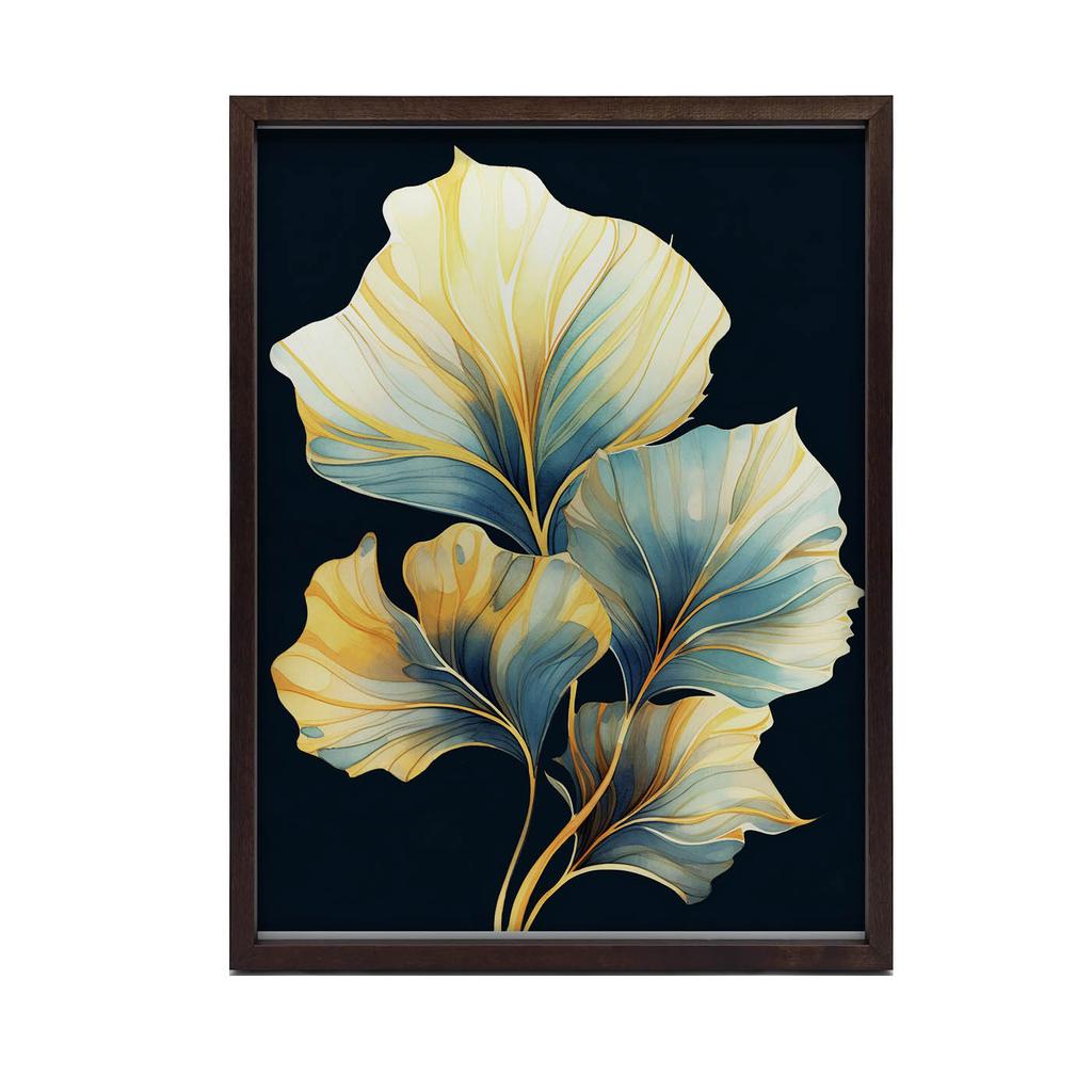 Liście W Akwareli - Ciemny Akwamaryn I Bursztyn Liście W Akwareli - Ciemny Akwamaryn I Bursztyn, 30X40 Cm, Rama Aluminiowa Czarna, Papier Matowy 230 G