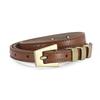 Slim Genuine Leather Belt With Metal Pin Buckle Crocodile Texture Womens Chic Waistband Dresses Pants