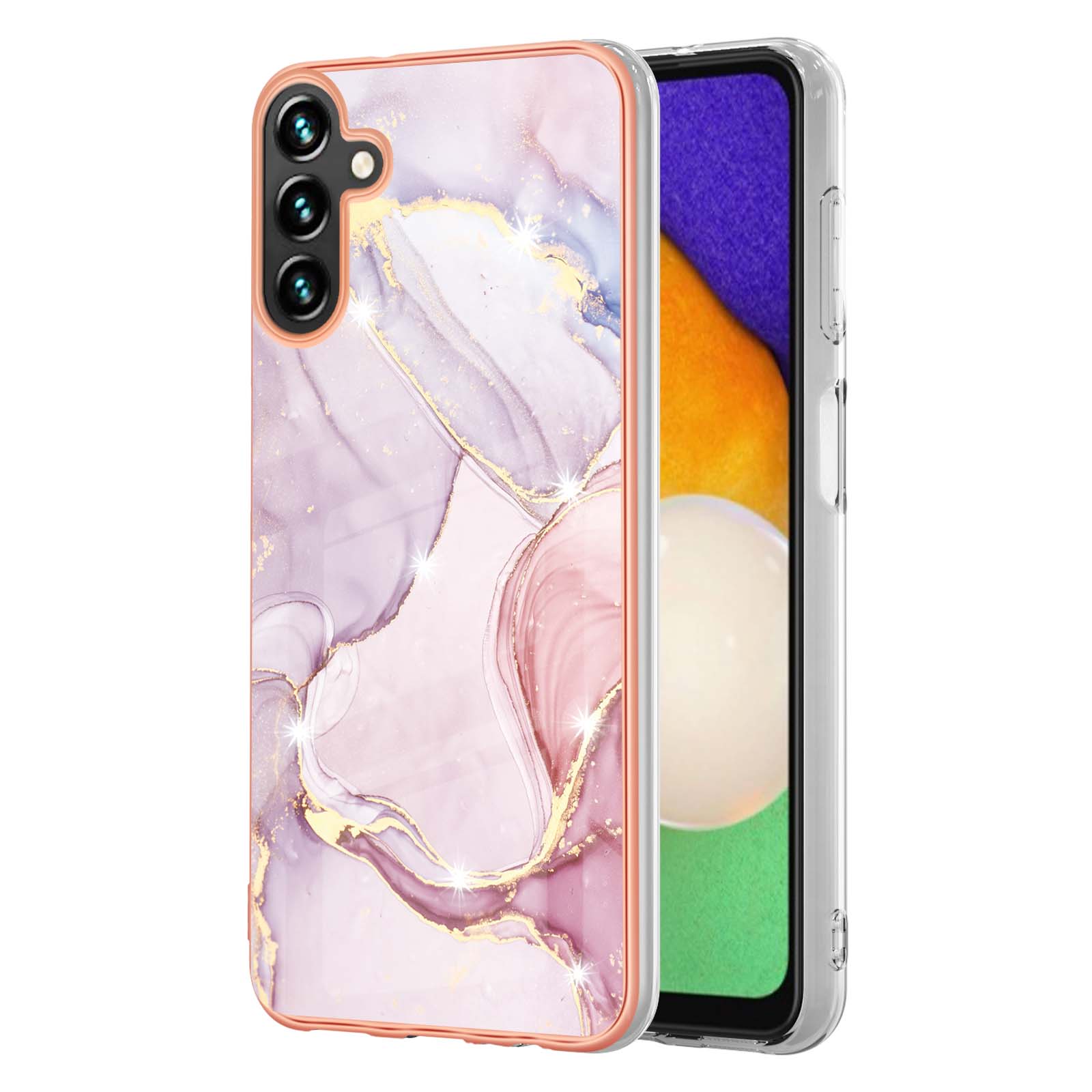 

For Samsung Galaxy A35 5G TPU Case with IMD Marble Pattern Electroplated Back Cover Rose Gold 005