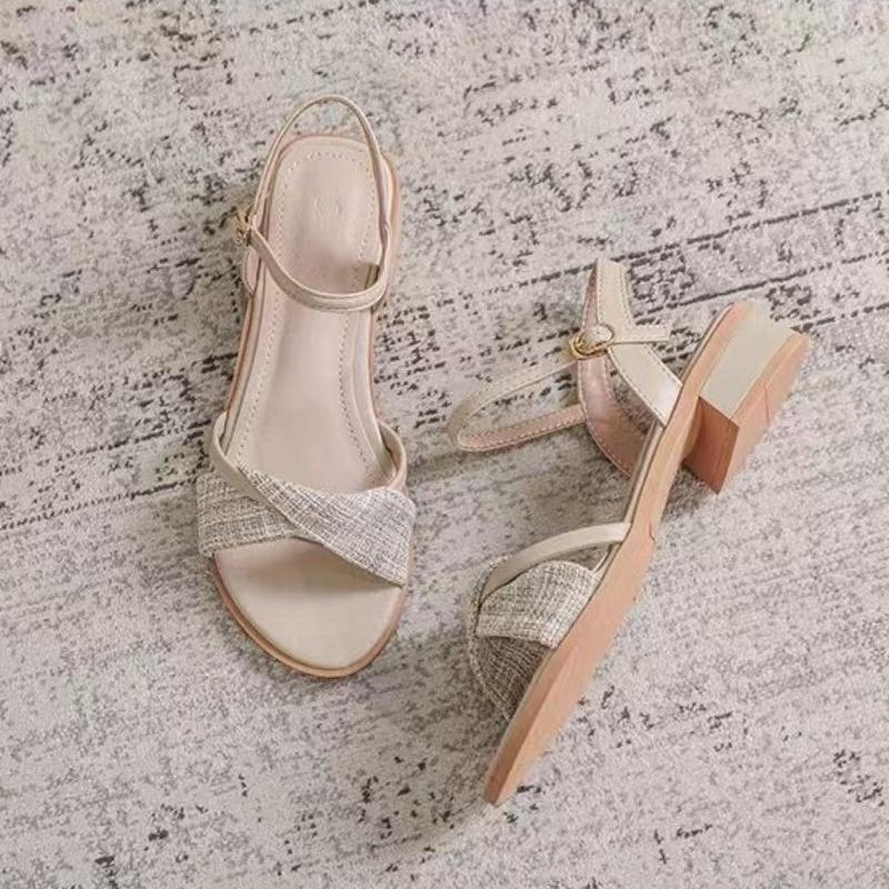 Fashion Fashion Retro Roman Sandals Womens 2025 Summer New Mid-Heel One-Word Buckle Womens Sandals Lady Style High Heels Women
