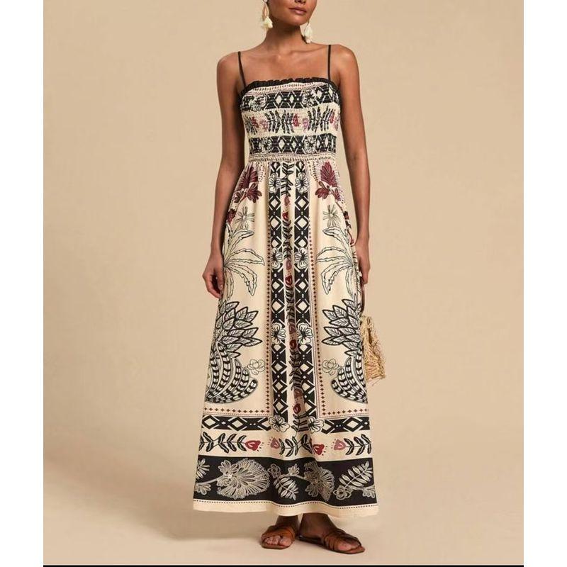 

European and American Women clothes New Print Elegant Elegant Waist Hugging Slimming Sleeveless Dress Dress Women White 2XL