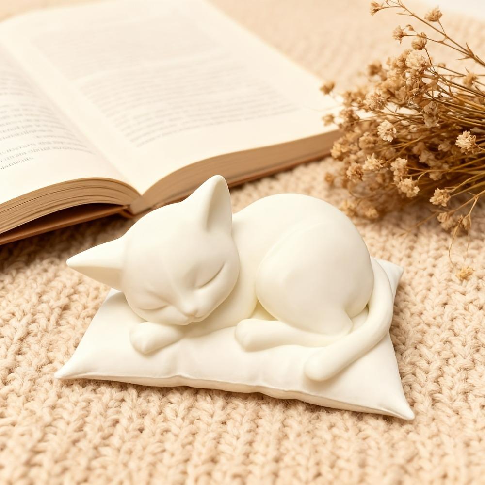 Pillow Style Sleeping Posture Cat Sculpture, Sleeping Cat Statue Ornament on The Pillow, Designed Specifically for Cat Lovers