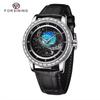 Mens Fashion Casual Mechanical Watch With Starry Sky Dial Rotating Bezel Stainless Steel Buckle Leather Strap