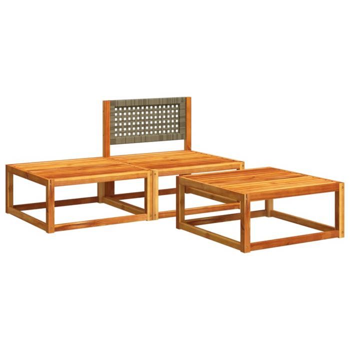 VidaXL Ensemble de canapés de jardin 3 pièces avec coussins en bois d'acacia et rotin 4008174
