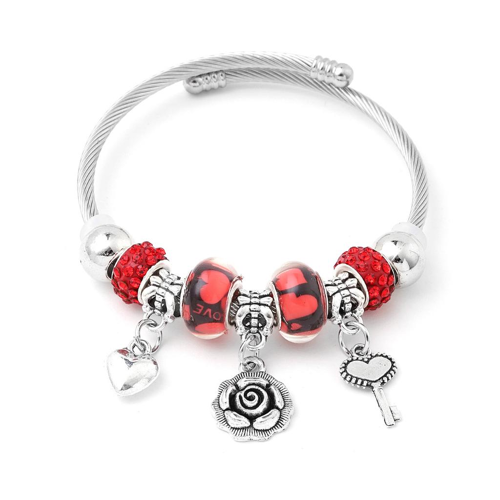 Monopoly colorful beads with zinc alloy ancient silver flower key love pendant pure handmade DIY hand