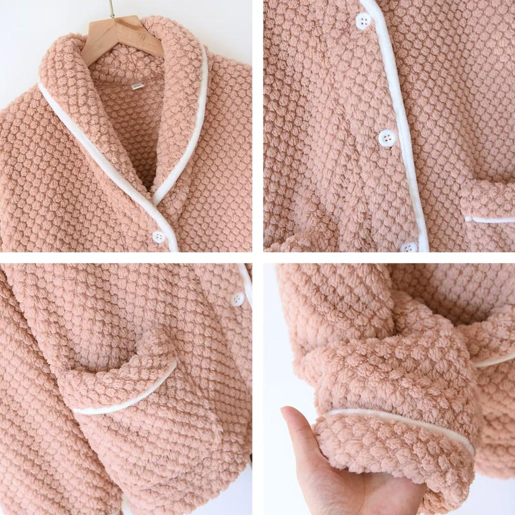 Fluffy Winter Top and Bottom Soft and Cute Loungewear for and Size M S-Lifeeling Women's Pajamas, Open-Front Set, Warm, Spring, Autumn, Winter, Pink,