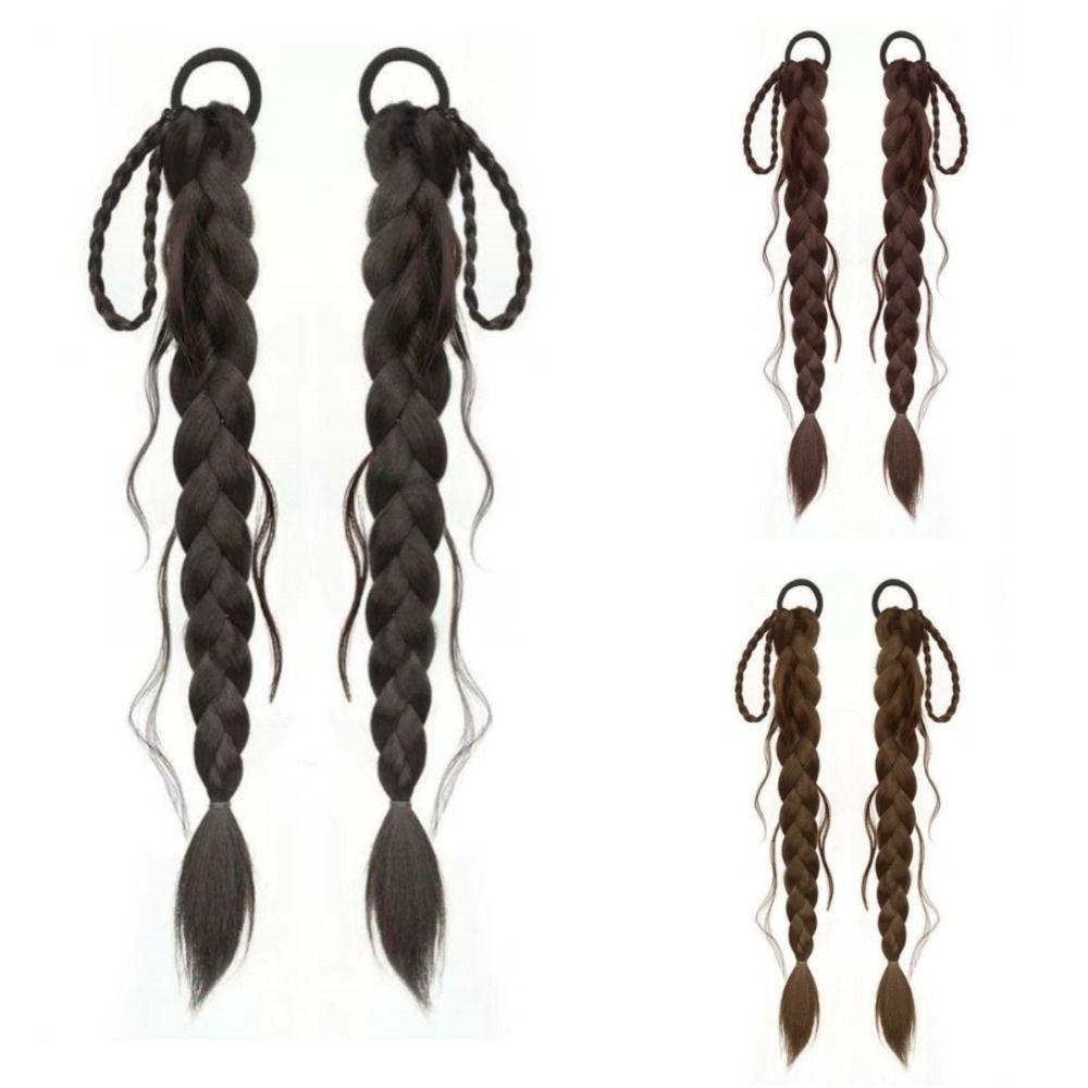 2Pcs Ear Rabbit-style Handmade Braids Pony Tails Long Twist Braid Hairpiece  for Women