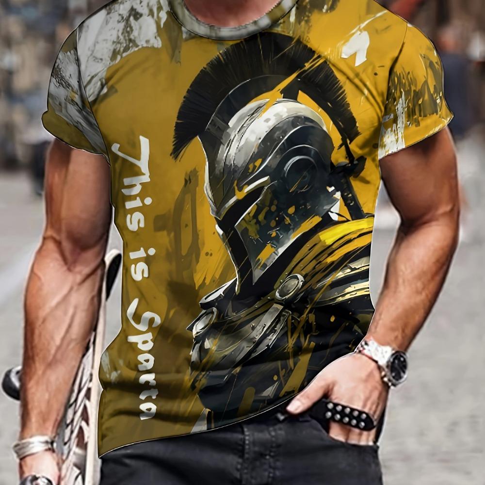 Camiseta masculina com estampa de dragão 3D e flores, top casual levemente elástico e respirável, adequada para o verão ao ar livre