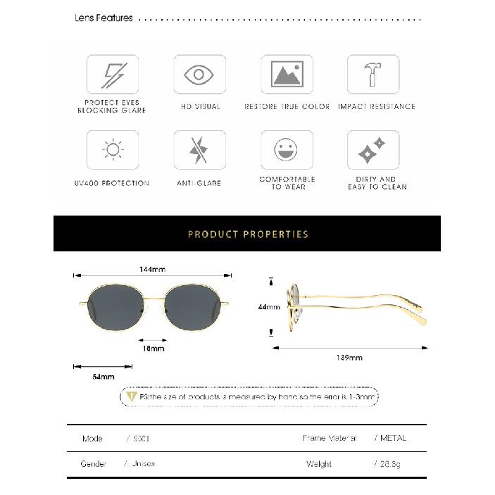 26 Metal-framed sunglasses, suitable for both men and women, offering UV protection