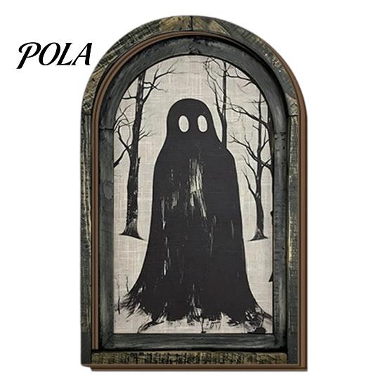 Halloween Hanging Wall Art Vintage Arch Wooden Sign, Gothic Spooky Ghost Decor with Bracket, Rustic Dark Aesthetic Home Ornament for Party Gift