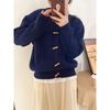 Corner button sweater cardigan new spring and autumn retro niche simple style thin loose coat women's top