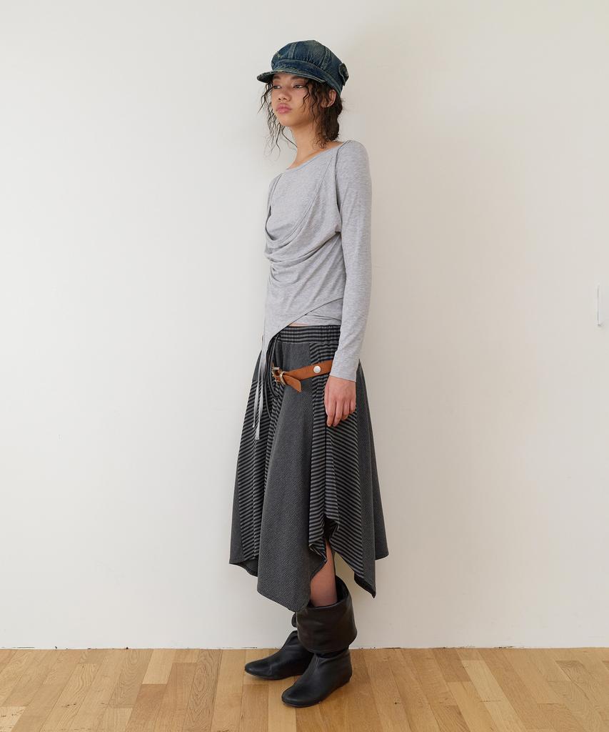 THEVINYLHOUSE Draped Layered Ls Tee(W) Gray