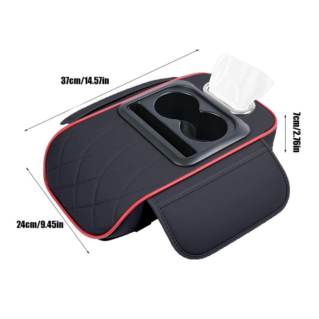 Car Armrest Storage Box Ergonomic Box Cushion Car Center Console Cover With Cup Holder Tissue Box Phone Slot Side Storage Bag
