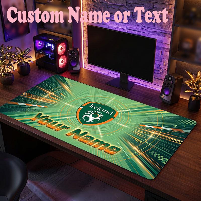Irland Rugby Personalisierte Namens-Text-Mausmatte, Große Schreibtisch-Mausmatte, Personalisierte Home-Office-Geschenkidee