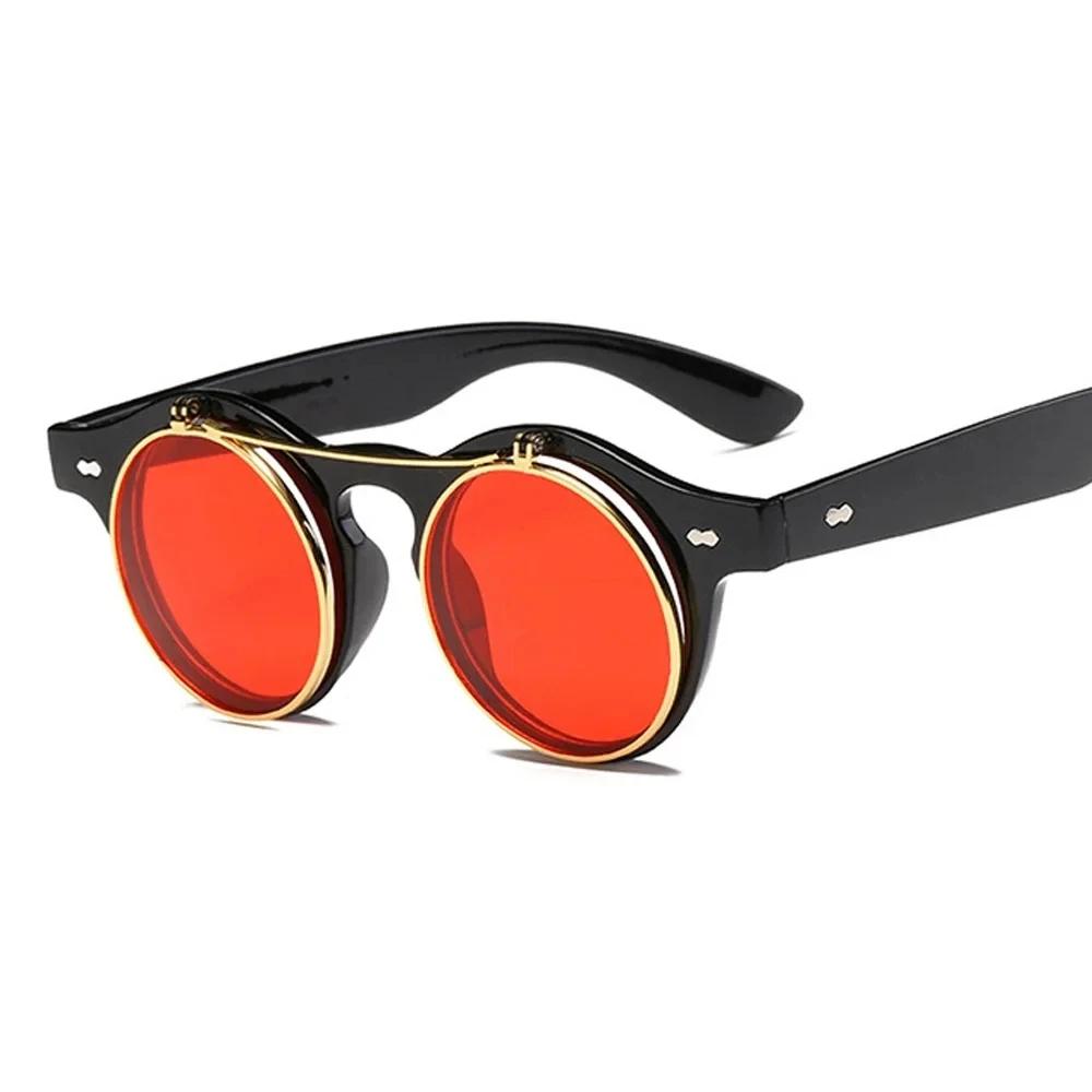 Fashion Vintage Round Steam Punk Flip Up Sunglasses Classic Double Layer Clamshell Design Sun Glasses Uv400