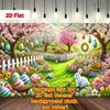 2D Easter Floral Garden Backdrop Cloth with Bunny and Colorful Eggs Wall Banner