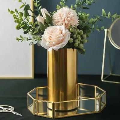Metal Cylinder Vase Tall Decorative for Bedroom Corner Table Centerpiece Dining Festive Flower