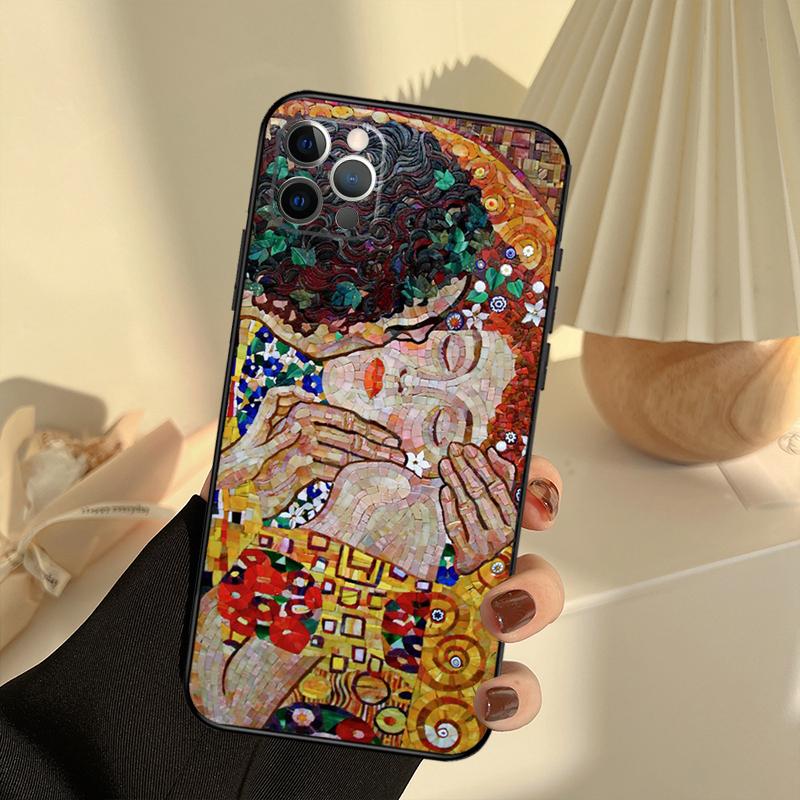 Gustav Klimt Kuss Kunst Handyhülle Für iPhone 14 16 15 11 12 13 17 Pro Max 13 mini 15 16 Plus 16e 17 Air Cover Funda