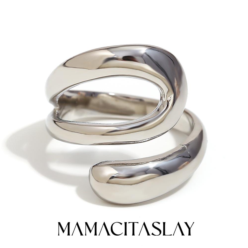 MamacitaSlay Minimalist 18K Gold Plated Stainless Steel Hollow Out Open Ring New Design Waterproof Jewelry Women's Charm Gift