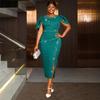 Plus Size Women's Elegant Beaded Slit Ruched Party Gown