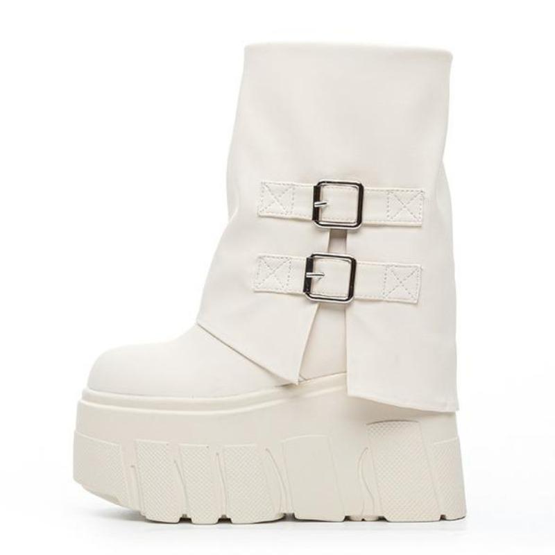 Fashion High Quality 14CM Ankle Booties Shoes Natural Genuine Leather Boots Women Motorcycle Boots Platform Ladies Fashion Botas Autumn