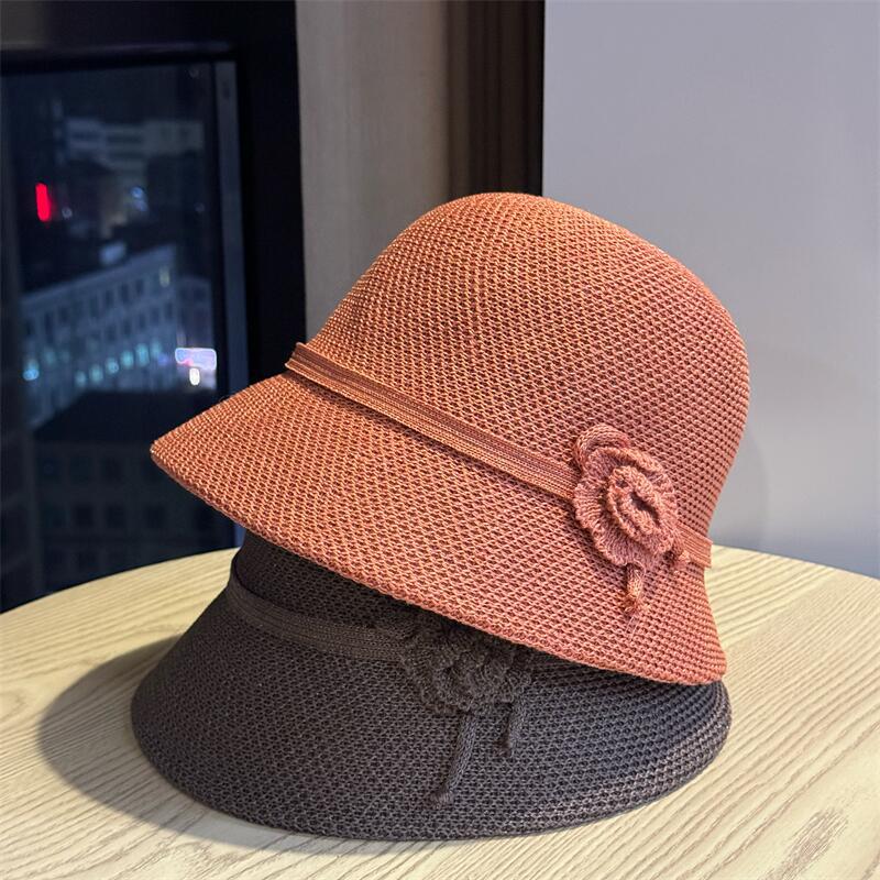 New Elegant Japanese-style Small-brimmed Bucket Hat for Women, Breathable Single-layer Sun Hat for Spring and Summer, Knitted Cool Hat, Sun