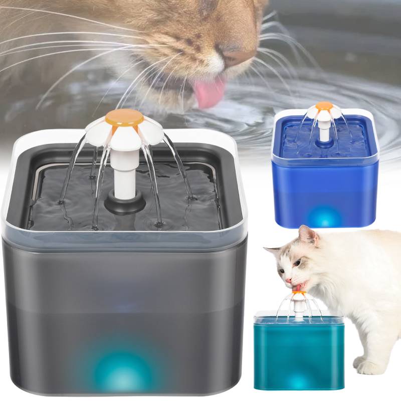 Water 2l Cat Fountain Pet Dog Led Drinking Bowl Automatic Dispenser Shape Cube