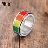 Vnox Anéis de Casamento Coloridos Arco-Íris Spinner para Homens Mulheres, Aço Inoxidável Metal 2 Camadas, 8MM de Largura Tamanho EUA, Joias LGBTQ