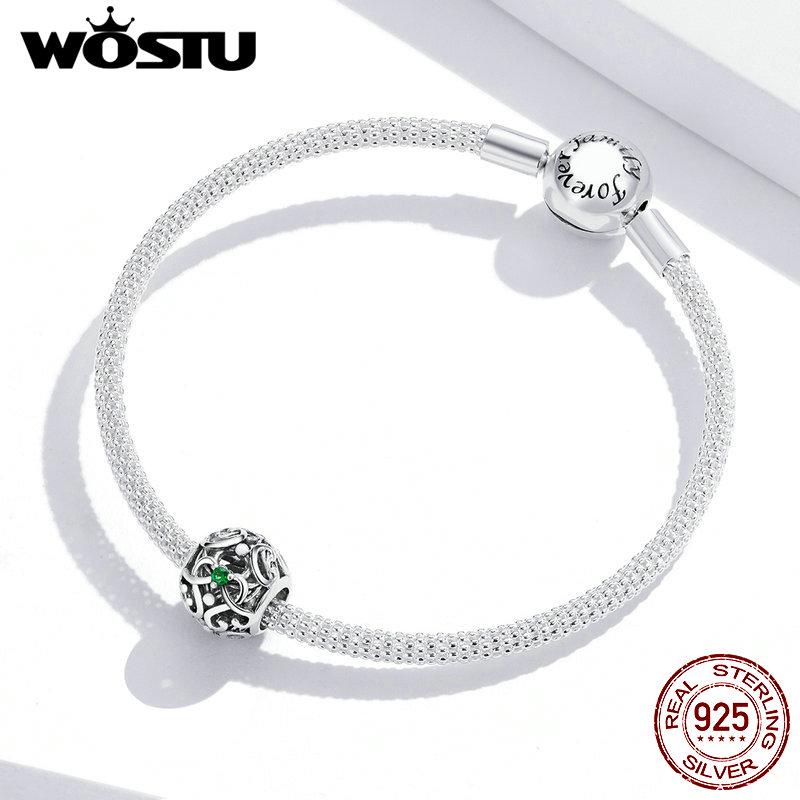 WOSTU 100% 925 Sterling Silver Wrap-Around Filigree Charms Fit Bracelets Silver Jewelry Making