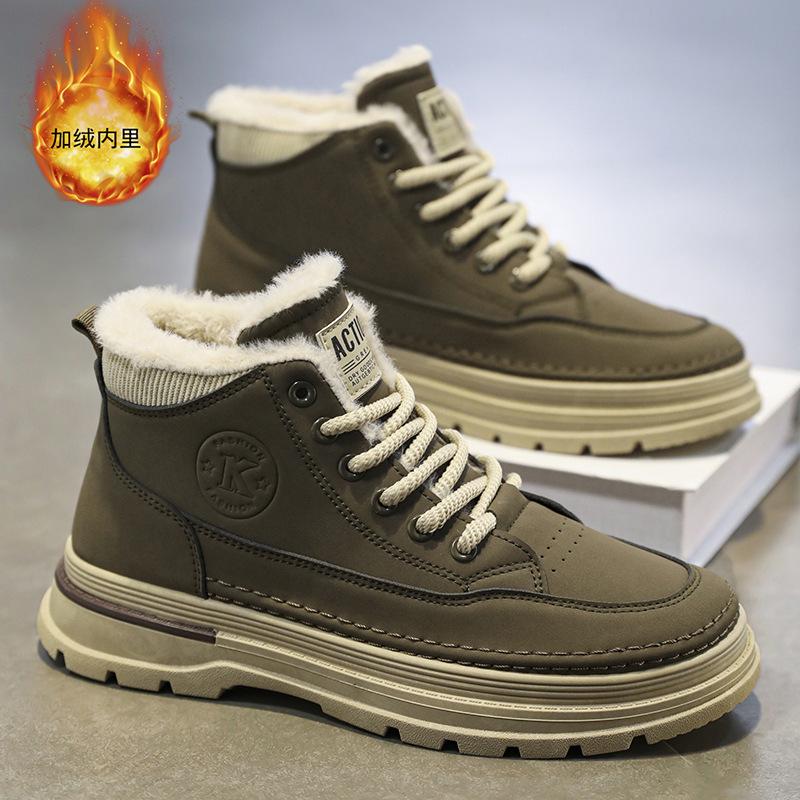 Winter Velvet Martin Boots Men's Trend Versatile High-top Tooling Shoes Thickened Warm Cotton Shoes Thick-soled Casual Short Boots