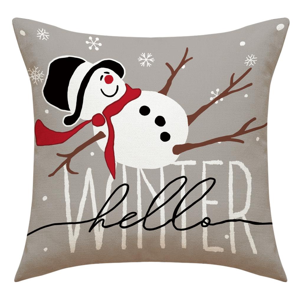New Linen Cartoon Snowman Pillow Cover Christmas Decorative Sofa Cushion Linen Breathable Cushion Printed Cushion